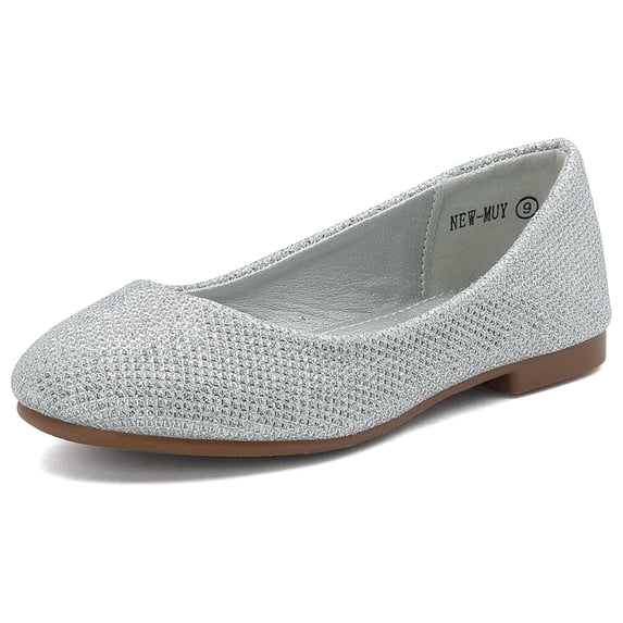Dream Pairs Kids Girls Princess Flat Shoes Dress Shoes Slip On Wedding Shoes New-Muy Silver/Glitter Size 12