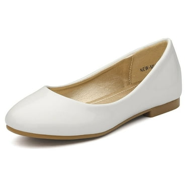 BURUDANI Kids Girls Princess Flat Shoes Dress Shoes Slip On Wedding Shoes New-Muy White/Pat Size 2