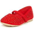 thumbnail image 1 of Dream Pairs Kids Girls Rhinestones Ballet Flat Shoes Toddler Fashion Dress Shoes MUY-SHINE-INFANT RED/SUEDE Size 9 Toddler, 1 of 5