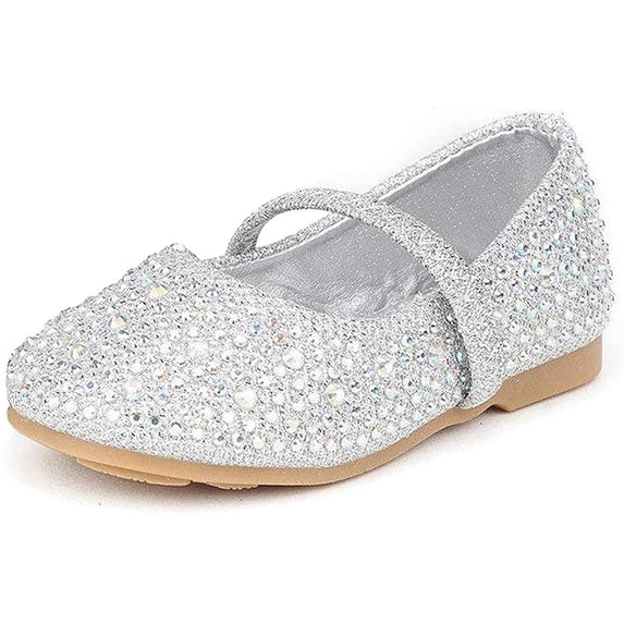 Dream Pairs Kids Girls Rhinestones Ballet Flat Shoes Toddler Fashion Dress Shoes MUY-SHINE-INFANT SILVER/GLITTER Size 10 Toddler