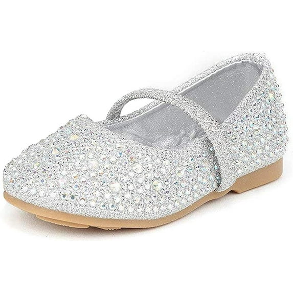 Dream Pairs Kids Girls Rhinestones Ballet Flat Shoes Toddler Fashion Dress Shoes MUY-SHINE-INFANT SILVER/GLITTER Size 7 Toddler