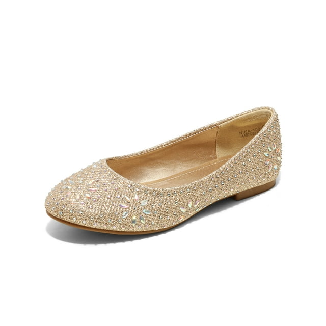 Dream Pairs Kids Girls Slip-On Shoes Children Party Dress Dance Shoes Flat Shoes NINA-100 GOLD/GLITTER Size 10