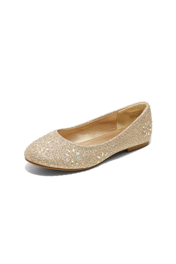 Kids Girls Slip-On Shoes Children Party Dress Dance Shoes Flat Shoes NINA-100 GOLD/GLITTER Size 12