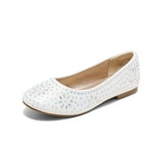 Dream Pairs Kids Girls Slip-On Shoes Children Party Dress Dance Shoes Flat Shoes NINA-100 WHITE Size 2