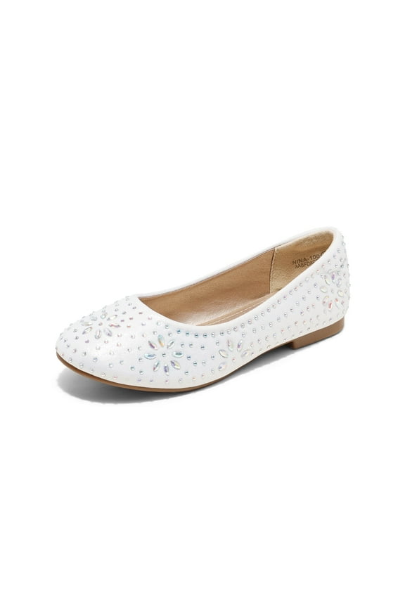 Kids Girls Slip-On Shoes Children Party Dress Dance Shoes Flat Shoes NINA-100 WHITE Size 2