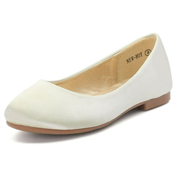 Dream Pairs Kids Girls Wedding Mary Jane Shoes Casual Dress Shoes Slip On Flat Shoes Muy Ivory/Satin Size 4