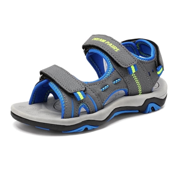 Dream Pairs Kids Sports Sandals Girls Boys Outdoor Summer Beach Athletic Sandals Casual Walking Sandals 170891_K DARK/GREY/ROYAL/NEON/GREEN Size 3
