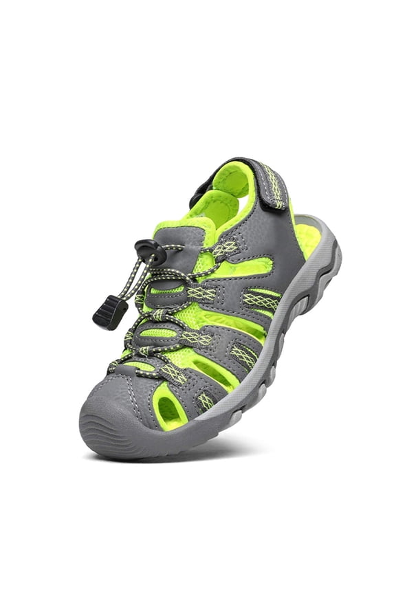 Kids Summer Athletic Sandals Boys Girls School Outdoor Sports Sandals Walking Shoes 160912-K GREY/NEON/GREEN Size 1