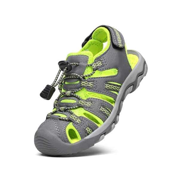 Dream Pairs Kids Summer Athletic Sandals Boys Girls School Outdoor Sports Sandals Walking Shoes 160912-K GREY/NEON/GREEN Size 5