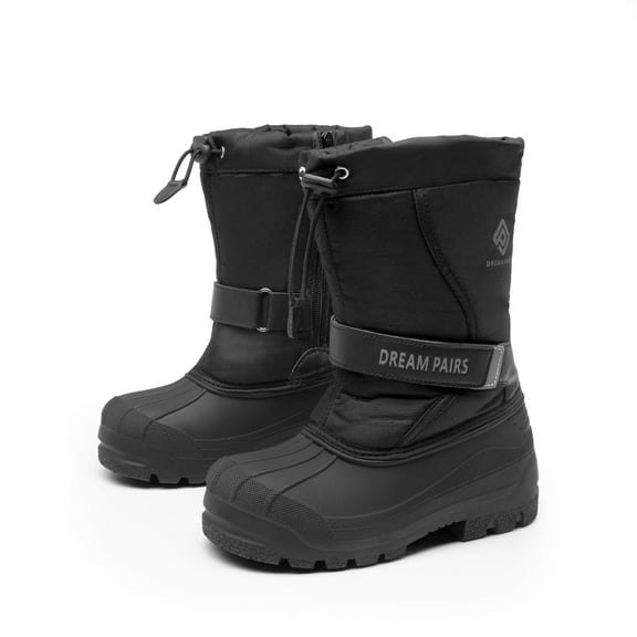 Dream Pairs Kids Waterproof Snow Boots Mid Calf, Medium Black, 12