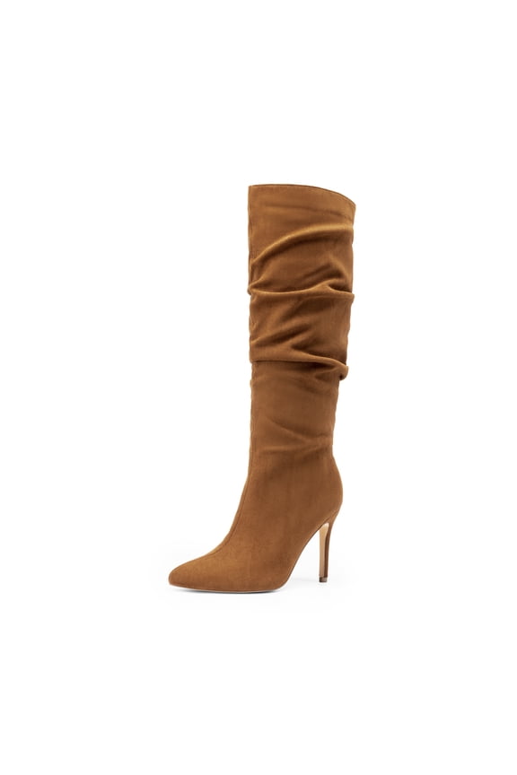 Knee High Boots for Women Sexy Pointed Toe Stiletto High Heel Slouchy Suede Tall Boots