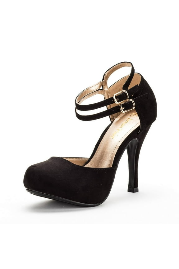 Office-02 Women's Classy Mary Jane Double Ankle Strap Almond Toe High Heel Pumps Shoes Office-02 Black/Suede Size 9