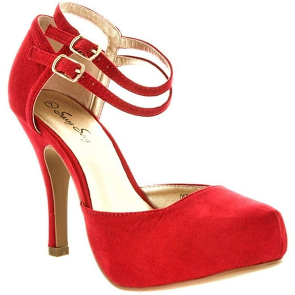 Dream Pairs Office-02 Women's Classy Mary Jane Double Ankle Strap Almond Toe High Heel Pumps Shoes Office-02 Red Size 5.5