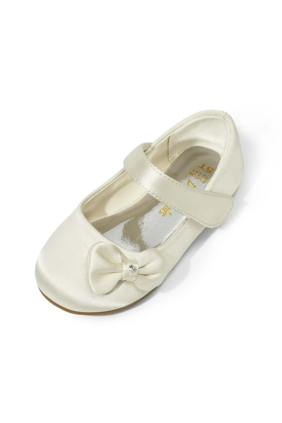 Toddler Girls Kids Bow-knot Mary Jane shoes Dress Flat Shoes ANGEL-5 IVORY/SATIN Size 9