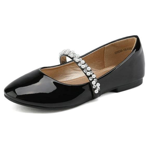 BURUDANI Toddler Girls Mary Jane Flat Dress Shoes Rhinestones Wedding Kids BLACK/PAT Size 4