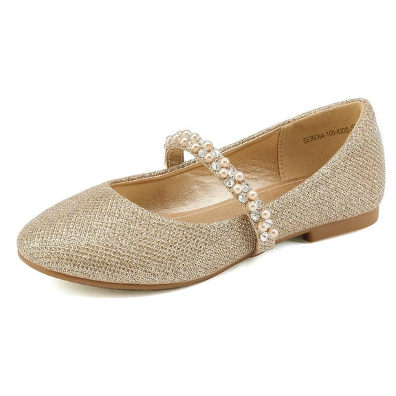 BURUDANI Toddler Girls Mary Jane Flat Dress Shoes Rhinestones Wedding Kids GOLD/GLITTER Size 11