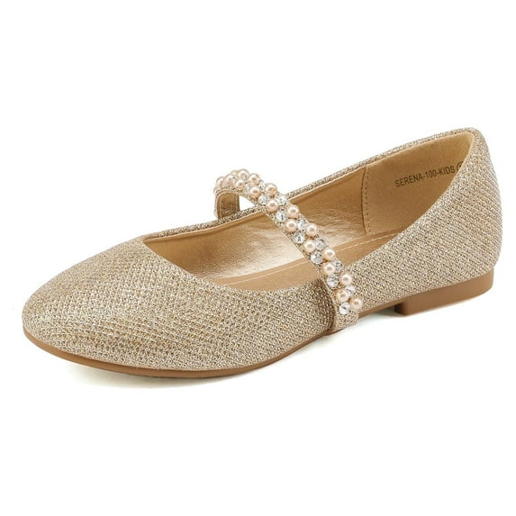 BURUDANI Toddler Girls Mary Jane Flat Dress Shoes Rhinestones Wedding Kids GOLD/GLITTER Size 1