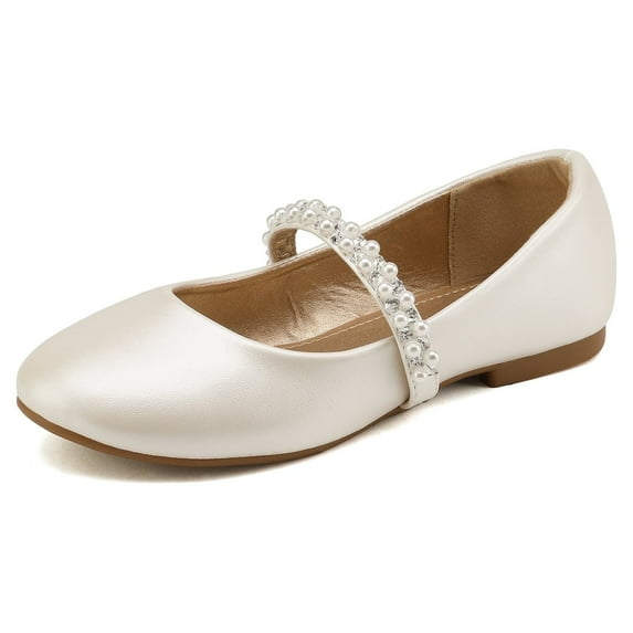 BURUDANI Toddler Girls Mary Jane Flat Dress Shoes Rhinestones Wedding Kids IVORY Size 8