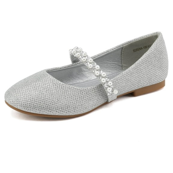 BURUDANI Toddler Girls Mary Jane Flat Dress Shoes Rhinestones Wedding Kids SILVER/GLITTER Size 10