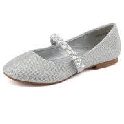 BURUDANI Toddler Girls Mary Jane Flat Dress Shoes Rhinestones Wedding Kids SILVER/GLITTER Size 2