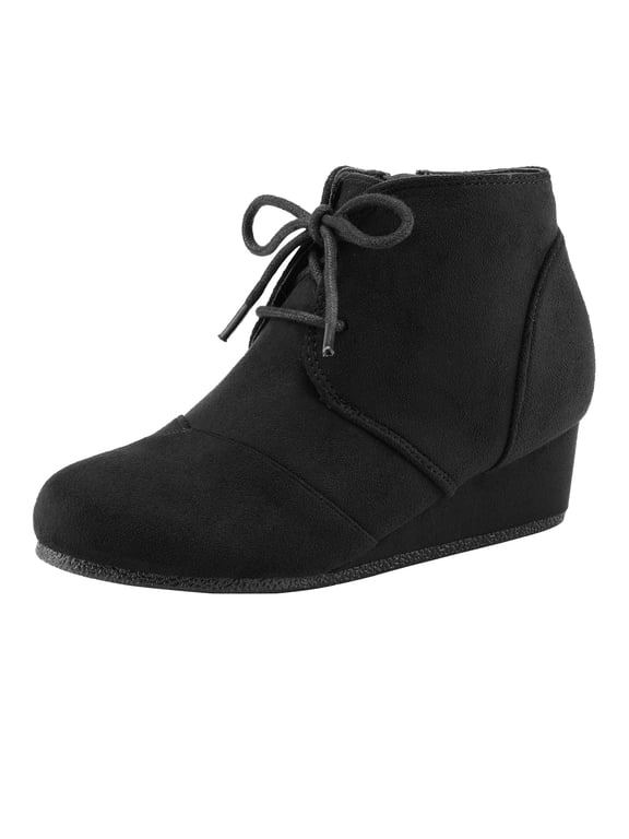 Girls Low Wedge Heel Booties Side Zipper Ankle Boots Comfortable Casual Shoes for Toddler Little Kid Big Kid