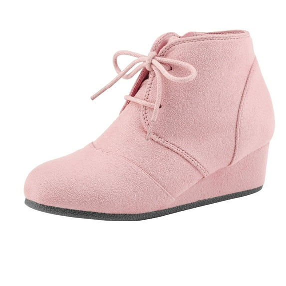 Girls Low Wedge Heel Booties Side Zipper Ankle Boots Comfortable Casual Shoes for Toddler Little Kid Big Kid