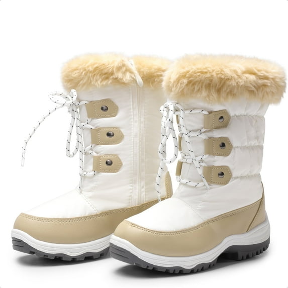 DREAM PAIRS Toddler/Little Kid/Big Kids Mid Calf Knee High Winter Snow Boots NORDIC BEIGE/WHITE Size 3