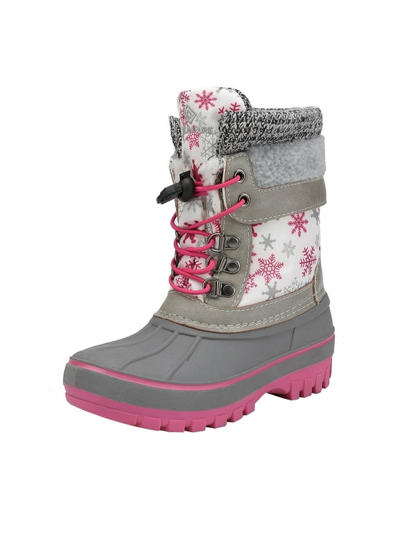 Toddlers Kids Boys Girls Winter Snow Boots Waterproof Outdoor Shoes KMONTE-1 WHITE/FAUXIA Size 9