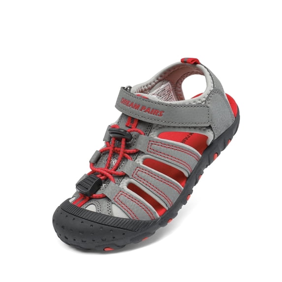 Dream Pairs Unisex Boys Girls Closed-Toe Outdoor Summer Sport Athletic Sandals Toddler/Little Kid/Big Kid 181105K GREY/LIGHT/GREY/RED Size 4