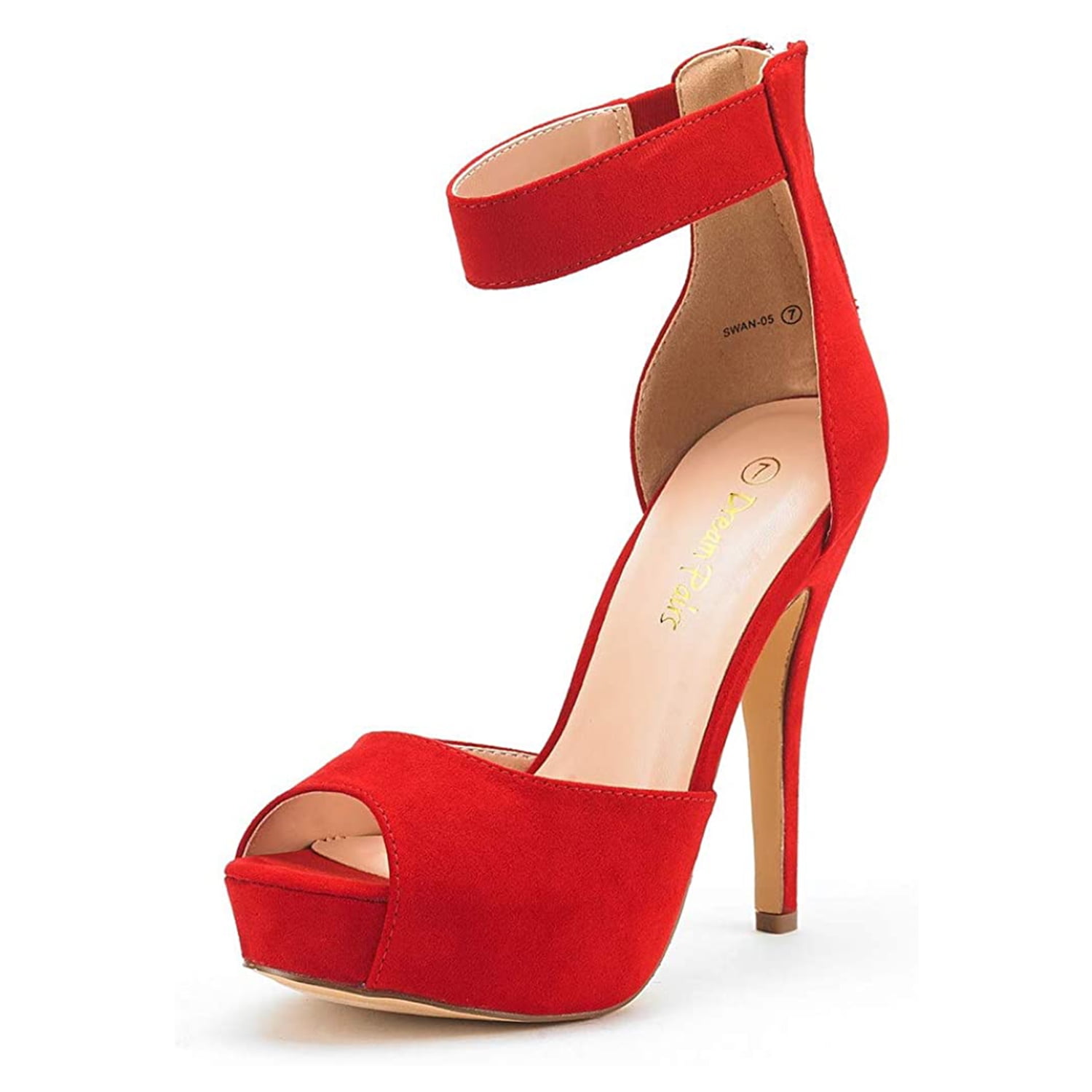 Dream Pairs Women Ankle Platform Dress Shoes Back Zipper Peep Toe High Heel  Pump Shoes SWAN-05 RED Size 8