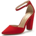thumbnail image 1 of Dream Pairs Women Ankle Strap Pump Shoes Pointed Toe High Chunky Heel Dress Pump Shoes COCO RED/SUEDE Size 7, 1 of 6