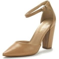 thumbnail image 1 of Dream Pairs Women Ankle Strap Pump Shoes Pointed Toe High Chunky Heel Dress Pump Shoes Coco Nude/Pu Size 7, 1 of 6