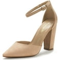 thumbnail image 1 of Dream Pairs Women Ankle Strap Pump Shoes Pointed Toe High Chunky Heel Dress Pump Shoes Coco Nude/Suede Size 7.5, 1 of 6