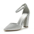 thumbnail image 1 of Dream Pairs Women Ankle Strap Pump Shoes Pointed Toe High Chunky Heel Dress Pump Shoes Coco Silver/Glitter Size 6.5, 1 of 6