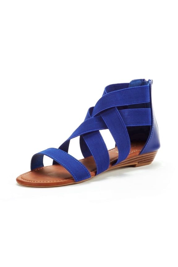 Women Ankle Strap Sandals Classic Gladiator Low Wedges Open Toe Flat Sandals ELASTICA8 ROYAL/BLUE Size 10