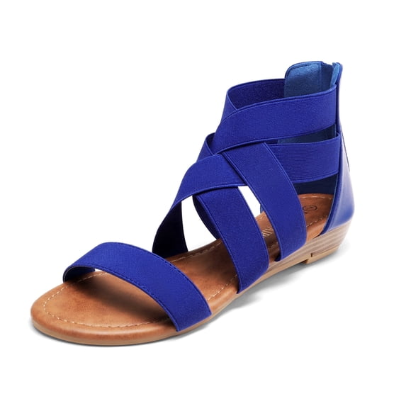 Dream Pairs Women's Elastic Classic Gladiator Ankle Strap Low Wedges Flat Sandals