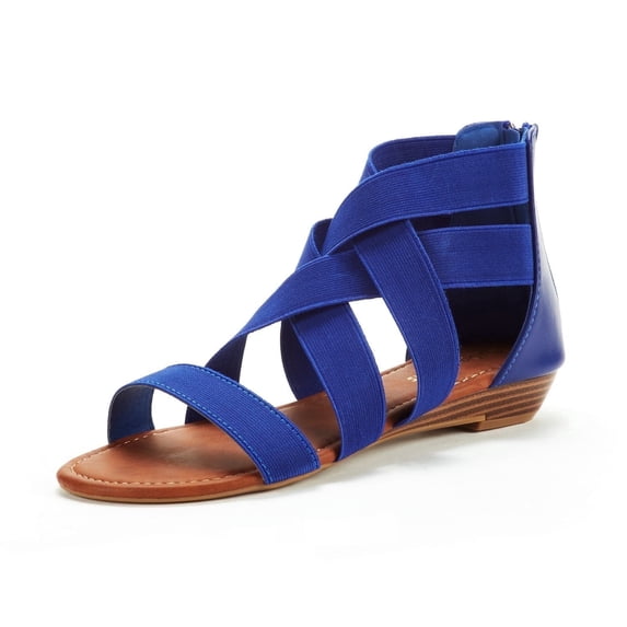 Dream Pairs Women Ankle Strap Sandals Classic Gladiator Low Wedges Open Toe Flat Sandals Elastica8 Royal/Blue Size 5