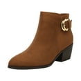 thumbnail image 1 of Dream Pairs Women Chunky Boots Low Heel Almond Toe Side Zipper Ankle Boots Shoes DAB214 BROWN/YELLOW/SUEDE Size 6.5, 1 of 4