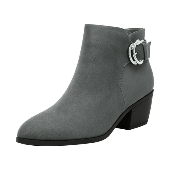 Dream Pairs Women Chunky Boots Low Heel Almond Toe Side Zipper Ankle Boots Shoes DAB214 GREY/SUEDE Size 6.5