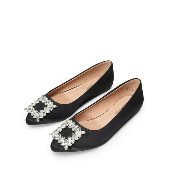 Dream Pairs Women Dress Shoes Glitter Rhinestones Shoes Plus Size BLACK-SATIN