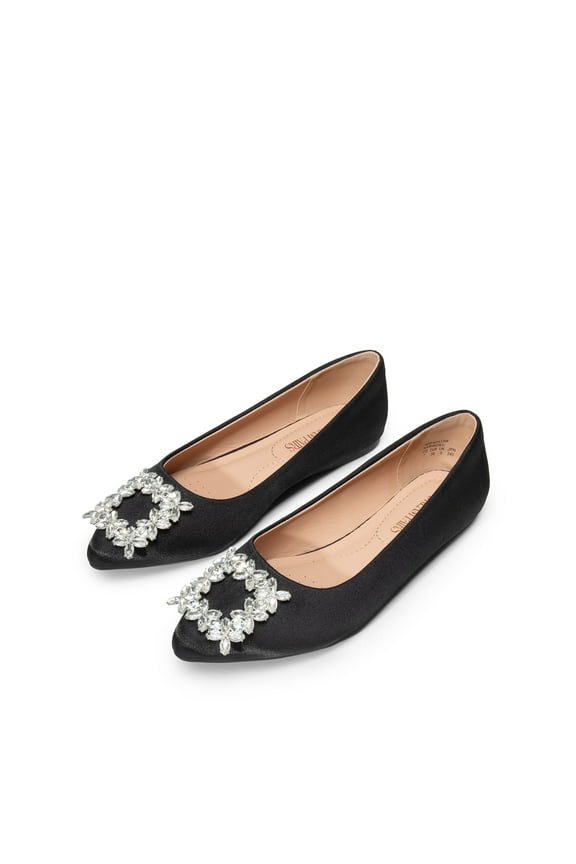 Women Dress Shoes Glitter Rhinestones Shoes Plus Size BLACK-SATIN