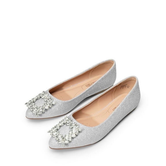 Dream Pairs Women Dress Shoes Glitter Rhinestones Shoes Plus Size SILVER-GLITTER