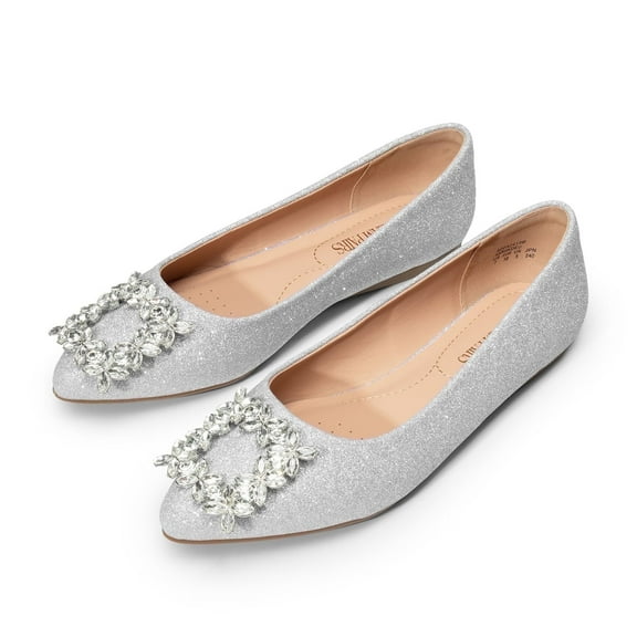 Dream Pairs Women Dress Shoes Glitter Rhinestones Shoes Plus Size SILVER-GLITTER