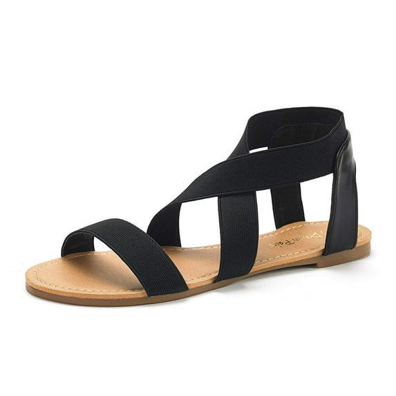 Dream Pairs Women Elastic Ankle Strap Flats Sandals Summer Casual Street Flats Sandals Elatica-6 Black Size 10