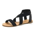 thumbnail image 1 of Dream Pairs Women Elastic Ankle Strap Flats Sandals Summer Casual Street Flats Sandals Elatica-6 Black Size 9, 1 of 5