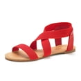 thumbnail image 1 of Dream Pairs Women Elastic Ankle Strap Flats Sandals Summer Casual Street Flats Sandals Elatica-6 Red Size 5.5, 1 of 5