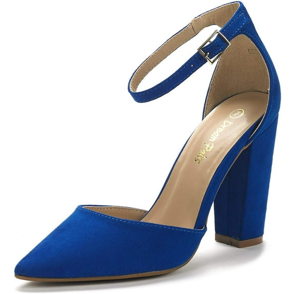 Dream Pairs Women Fashion Ankle Strap Pump Shoes High Chunky Heel Pump Shoes Pointed Toe Dress Shoes For Women COCO ROYAL/BLUE Size 6.5