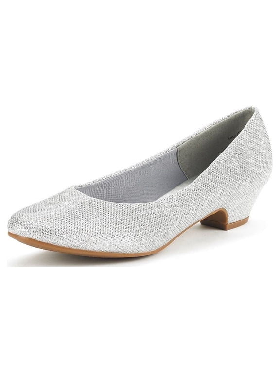 Women Fashion Heel Pump Shoes Low Chunky Slip On Round Toe Shoes Comfort Pumps for Work Mila