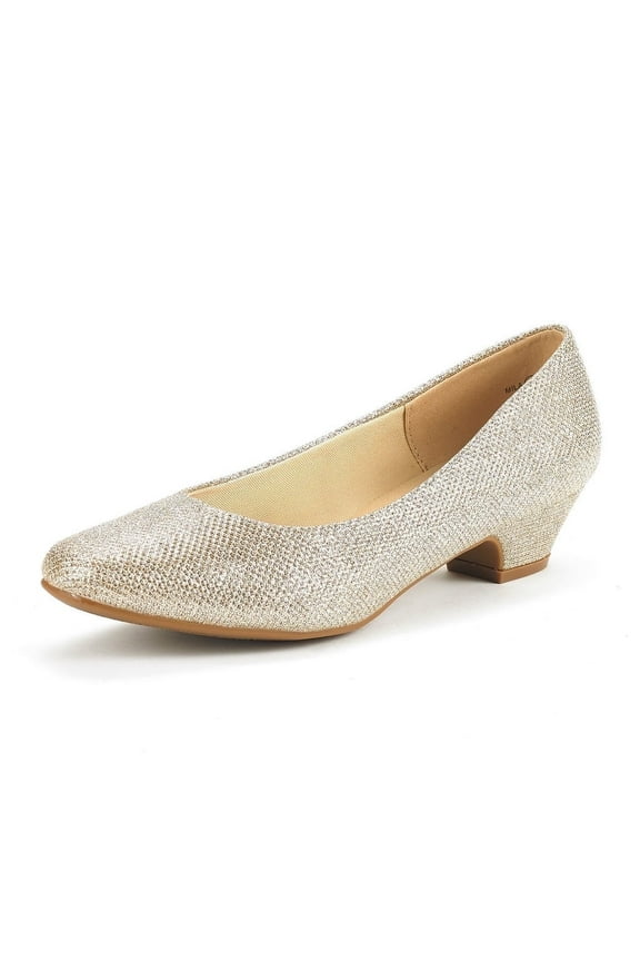 Women Fashion Heel Pump Shoes Low Chunky Slip On Round Toe Shoes Comfort Pumps for Work Mila