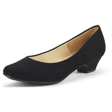 Dream Pairs Women Fashion Heel Pump Shoes Low Chunky Slip On Round Toe Shoes Comfort Pumps for Work Mila